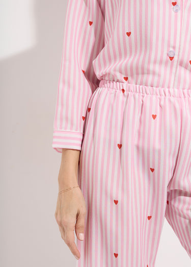 Pyjama 2 pièces rayé avec motif cœurs Rose