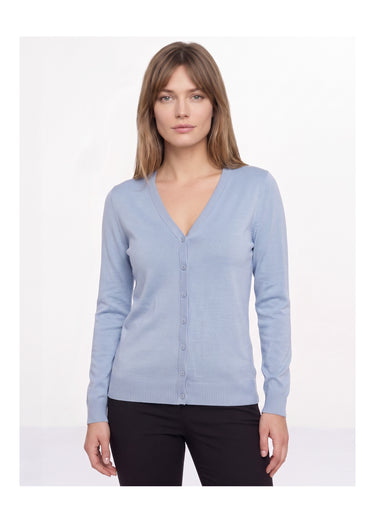 Gilet boutonné mi-long maille douce Ciel