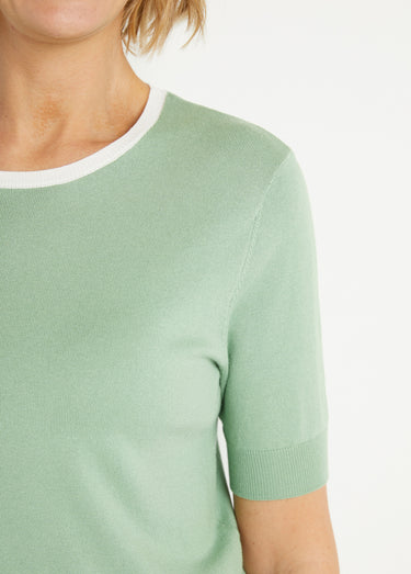 Pull doux manches courtes col rond Vert d'eau