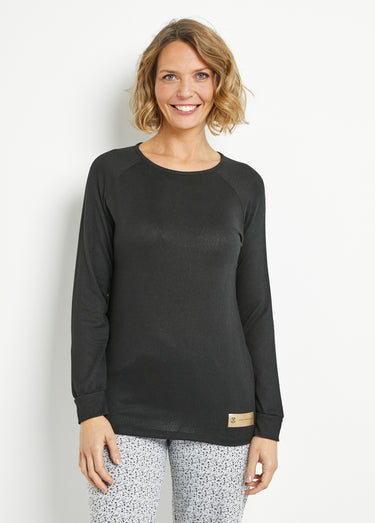 Haut de pyjama uni manches longues Noir