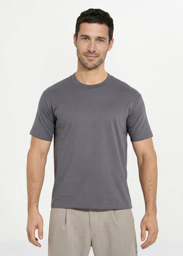 T-shirt pur coton avec col rond, Essentiel Gris Fonce