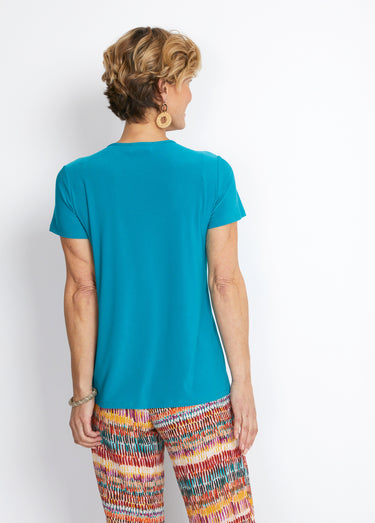 Tee-shirt maille extensible encolure fantaisie Vert
