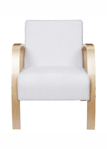 Fauteuil bouclette accoudoirs bois Blanc/Marron