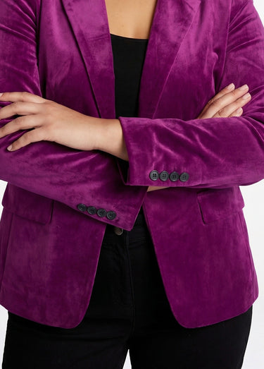 Veste blazer droite velours uni col tailleur Violet