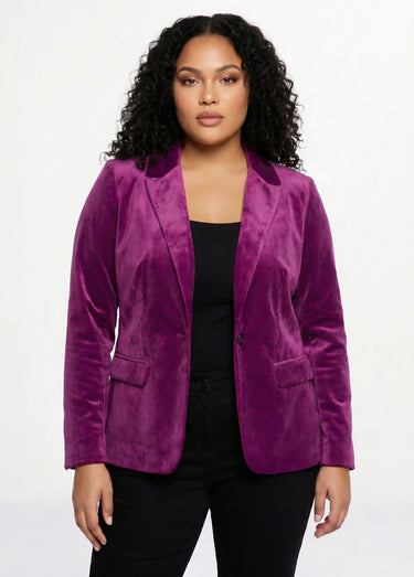Veste blazer droite velours uni col tailleur Violet