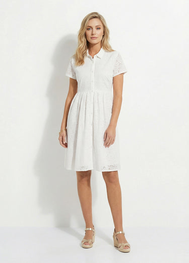 Robe-chemisier courte en broderie anglaise Blanc