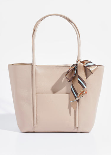 Sac shopping anses courtes + foulard Beige