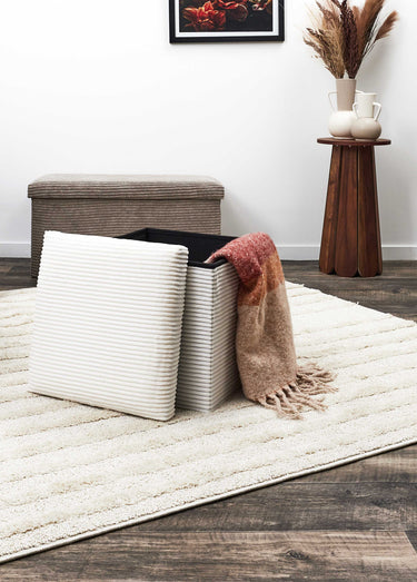 Pouf bouclette avec coffre de rangement 1B Blanc Casse