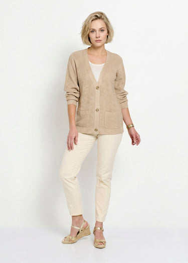 Gilet long boutonné brillant manches longues Ficelle