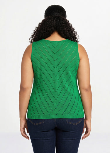Pull débardeur fin ajouré coton Vert