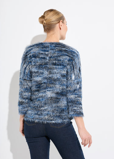 Pull maille poilue manches chauve-souris Bleu