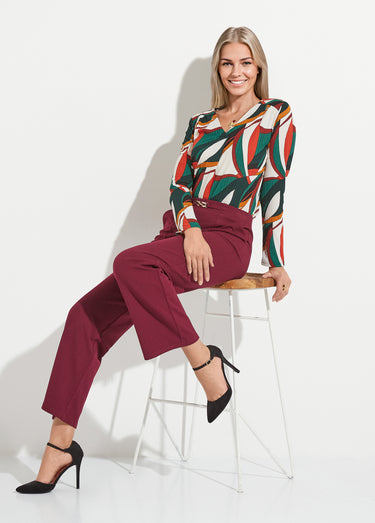 Pantalon droit taille élastiquée ceinture bijou Bordeaux