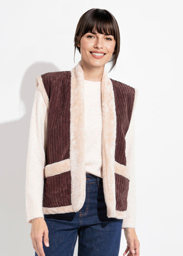 Veste sans manches velours et fourrure Marron