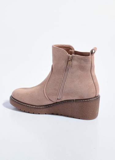 Boots semelle compensée avec zip déco Beige