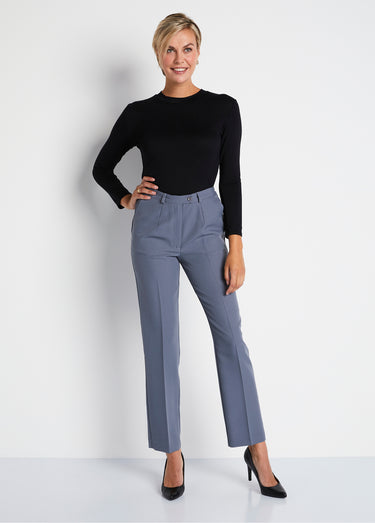 Pantalon droit taille semi-élastiquée tissu infroissable Gris