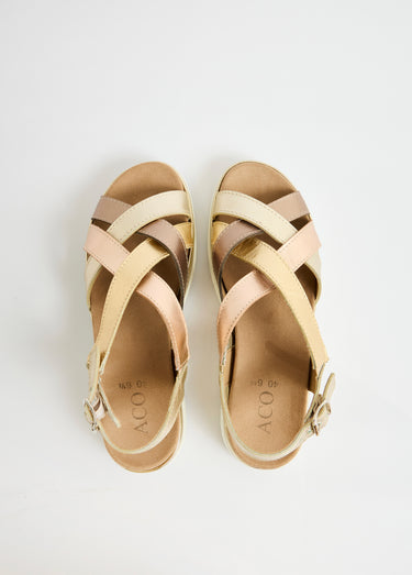 Sandales multibrides compensées grande largeur Dore/Bronze