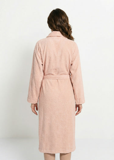 Peignoir éponge, ceinture + col châle Rose