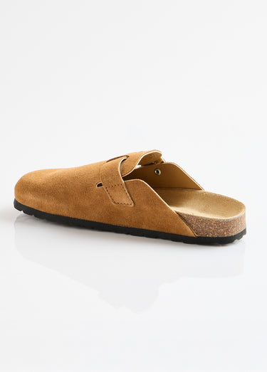 Mules sabots croûte de cuir boucle réglable Camel