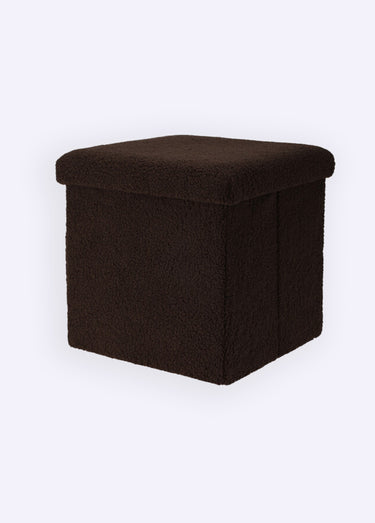 Pouf de rangement cube, aspect laineux Marron