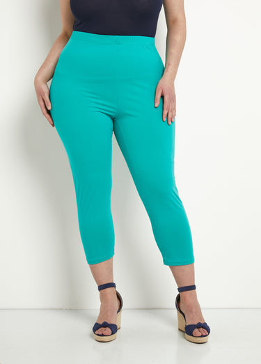 Legging court taille élastiquée coton Uni Aqua