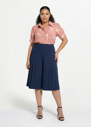 Jupe-culotte ample longue ceinture semi élastiquée Marine