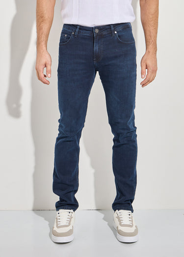 Jean droit 5 poches denim stretch Marine