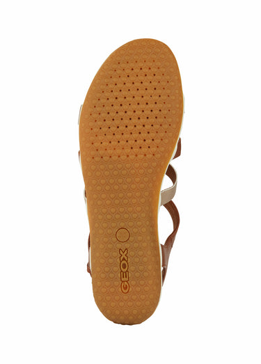 Sandales ouvertes compensées en cuir Cognac/Doré