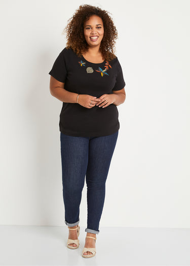 T-shirt droit long manches courtes Noir