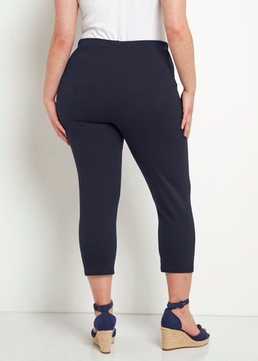 Legging court taille élastiquée coton Uni Marine