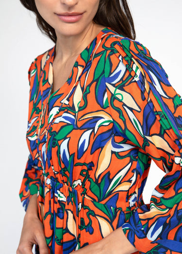 Robe longue fluide motif coloré Orange Imprime
