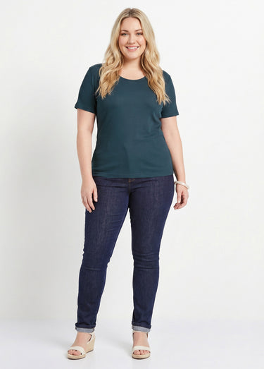T-shirt coton côtelé col rond Marine