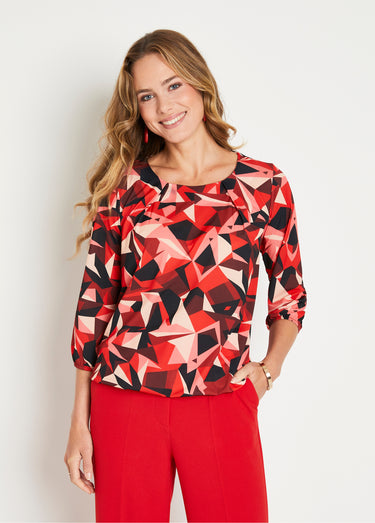 T-shirt tunique court imprimé graphique Rouge/Noir