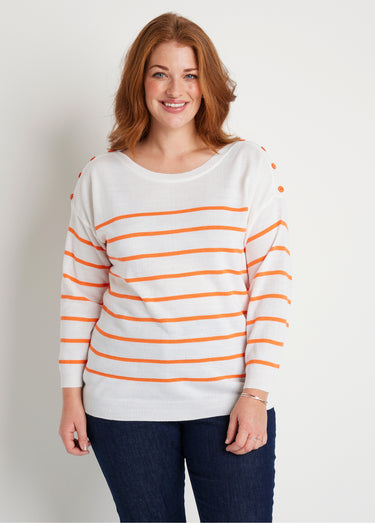 Pull fin rayé Blanc/Orange