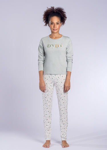 Pyjama motif manches longues col rond Vert Imprime