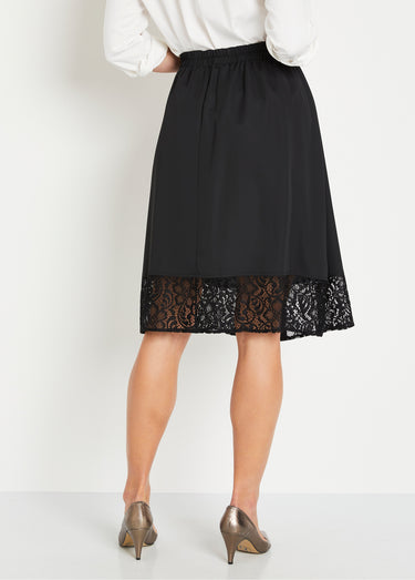 Jupe évasée mi longue unie avec dentelle Noir
