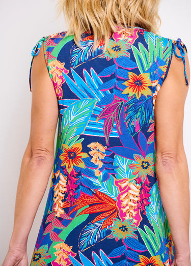 Robe débardeur courte fleuri tropical Bleu / Rouge