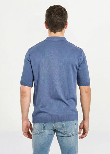 Pull col polo zippé manches courtes Bleu