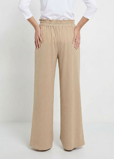Pantalon vert large taille élastiquée maille relief Beige