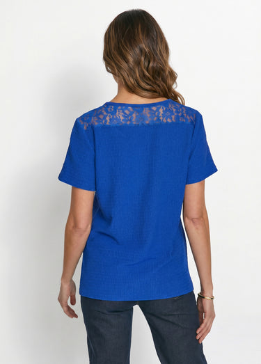 T-shirt court dentelle Bleu Cobalt