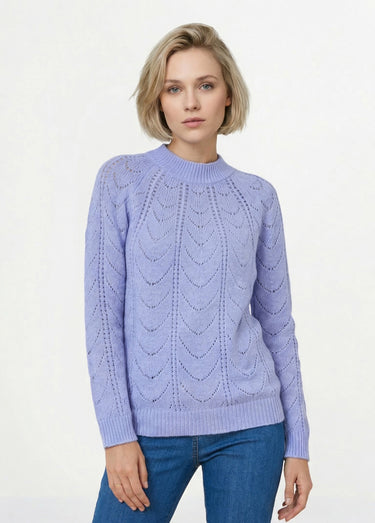 Pull maille chinée ajourée col rond Parme