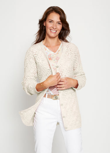 Gilet maille ajourée effet poilu Ecru