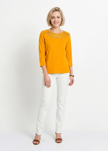 T-shirt coton et dentelle manches 3/4 Safran