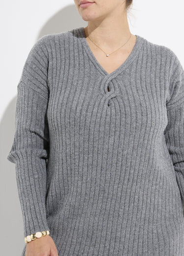 Robe pull longue chaude mailles plates Gris