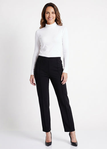 Pantalon droit taille élastiquée maille côtelée Noir