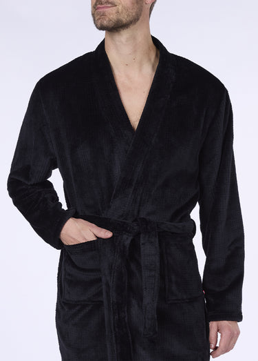 Peignoir chaud uni col châle pour homme Noir