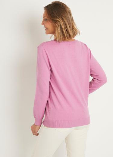 Gilet cardigan uni boutonné modal mélangé Rose