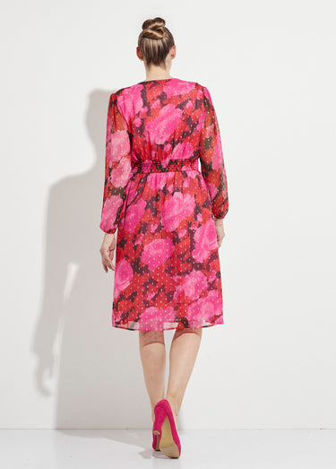 Robe cache-coeur courte voile imprimé motifs dorés Rouge/Noir