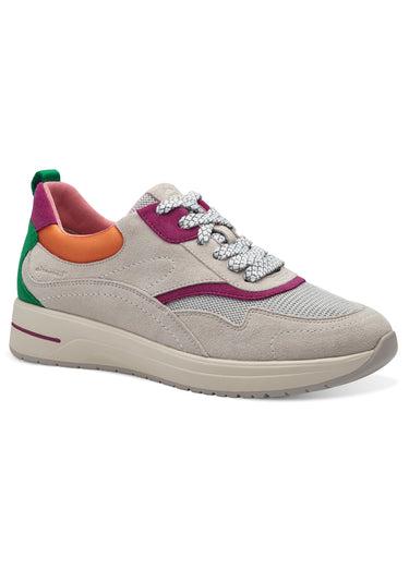Baskets cuir suédé empiècements fantaisie Fuchsia/Blanc