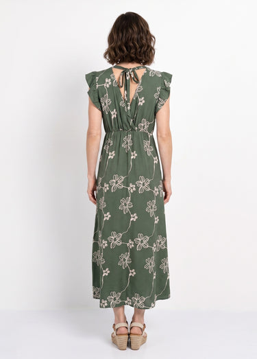 Robe longue cache cœur motif fleurs Kaki