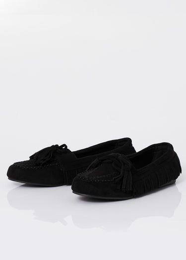 Mocassins avec franges et nœud pompons Noir